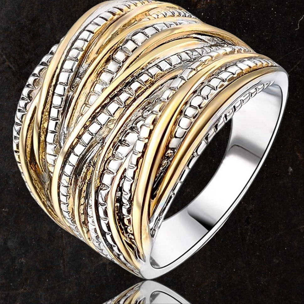 Unique Gold And Silver Braided Intertwining Infinity Band Ring